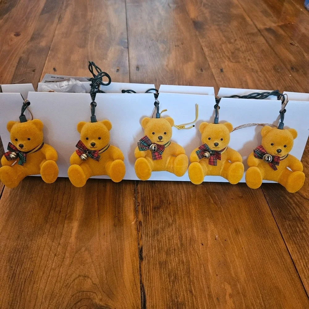 Vintage GE Hallmark Teddy Bear Christmas String Lights 10 Flocked Figures Tested